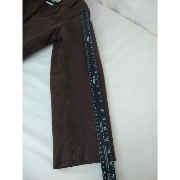 Comint Leather Button Up Jacket Coat Size L Chocolate Brown Pockets Classic - Picture 8 of 15